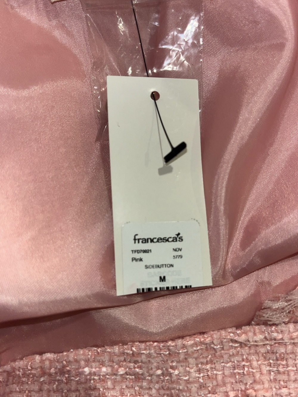 Francesca's Blue Rain Faux-Wrap Pink Plaid Tweed Mini Skirt - Picture 8 of 9